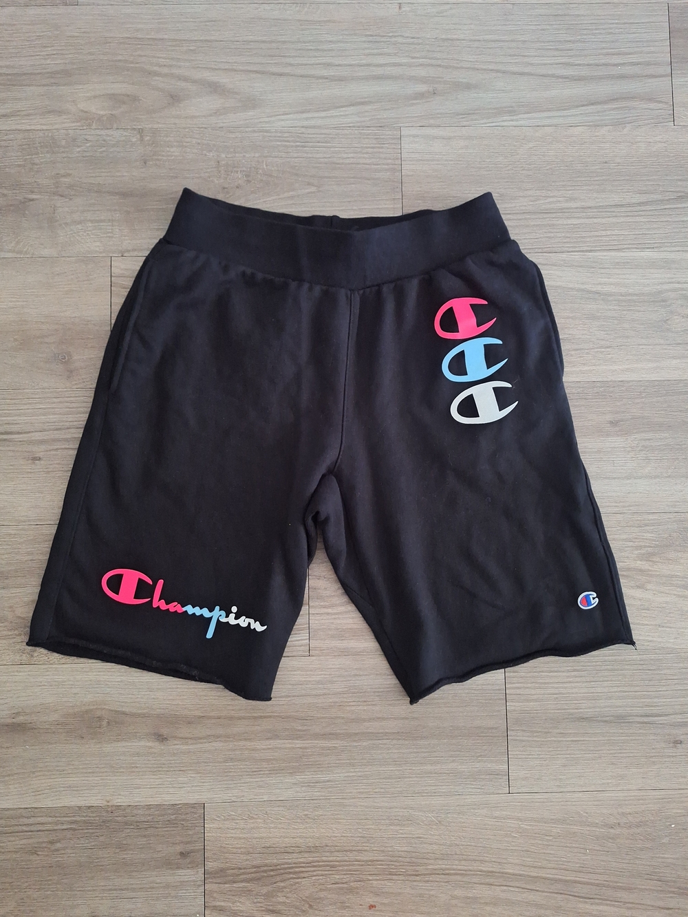 Champion Black Athletic Shorts with Multicolor Logos